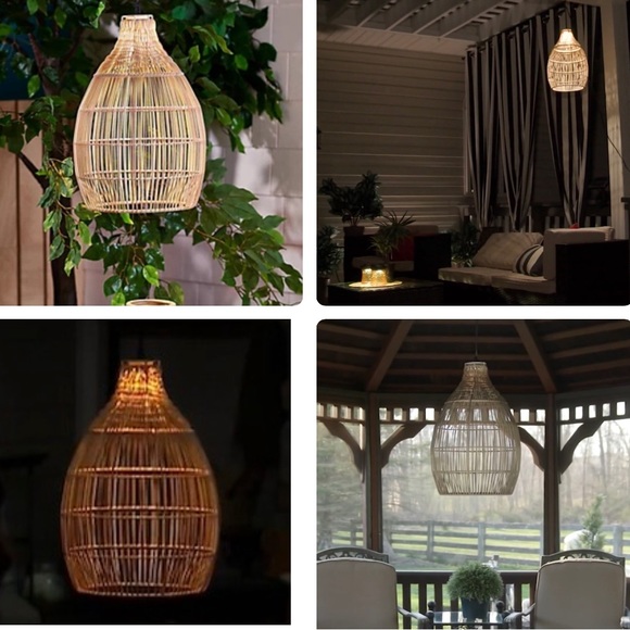 My Home 16.5" Tall Faux Rattan Solar Hanging Pendant Light - Picture 1 of 4